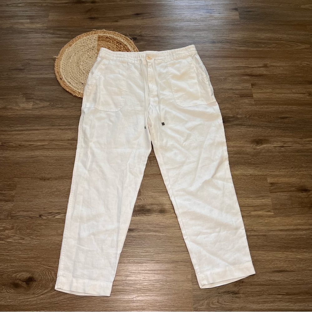 Lauren Ralph Lauren White Linen Drawstring Trousers